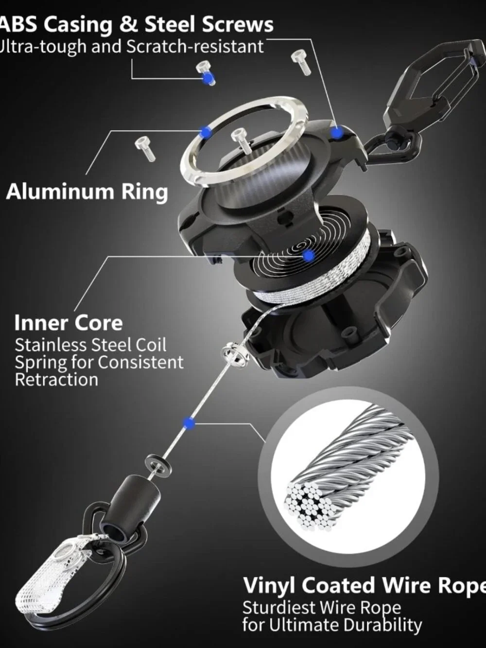 2 Pack Retractable Keychain - Holds 15+ Keys, 31.5 in Wire Rope, Lightweight